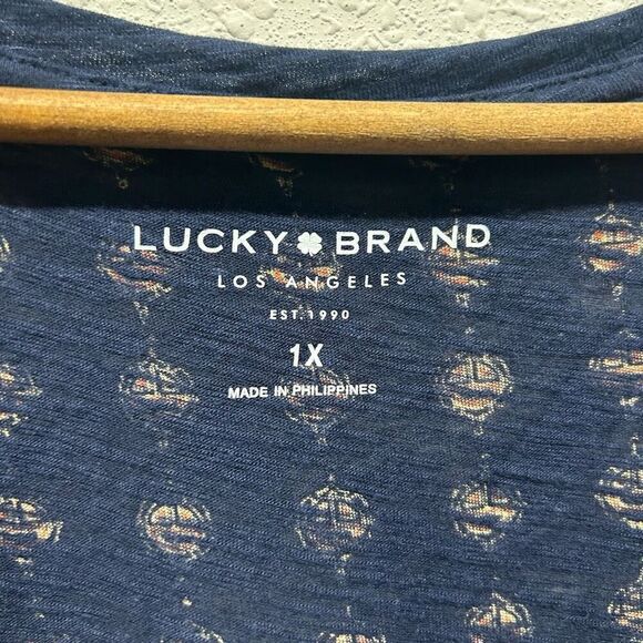 Lucky Brand Mandala Card Blue Persian Print Boho T Shirt Women’s Size 1X - Picture 6 of 14